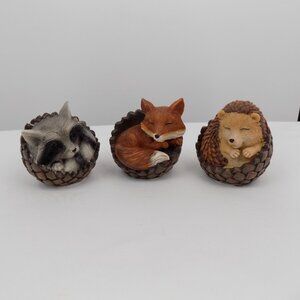 Set of 3 Ashland Acorn Animal Figurine Fall Heirloom Harvest Racoon Fox Hedgehog
